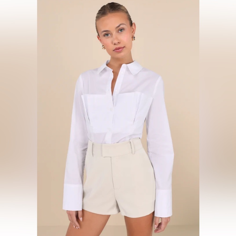 Lulu's High Waist Cream Shorts